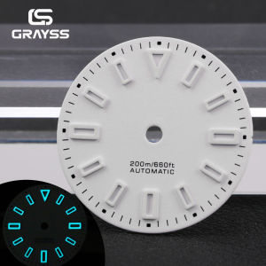 GRAYSS Sterile 28.5mm BGW9 Blue Luminous Watch Dial with Hollow Hour Markers Date Window for SKX NH35 PT5000 Miyota 8215Movemen