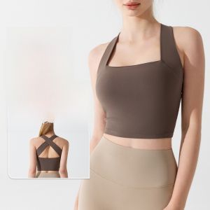 เสื้อกั๊กโยคะแบบยาวสบาย ๆ สำหรับผู้หญิง ดูดซับแรงกระแทก ดีไซน์หลังสวยงาม เสื้อชั้นในออกกำลังกาย วิ่ง ปั่นจักรยาน ว่ายน้ำ