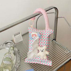 Korean Style Creamy Fabric Tissue Box Hanging Napkin Bag Car Mounted Tissue Box Cute Decorative Tablecloth Storage Bag