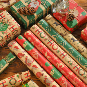 YESPERY 6Pcs 50*75cm Christmas Kraft Wrapping Paper Xmas Tree Santa Claus Gifts Packaging Paper DIY Craft Home Party Christmas Decoration