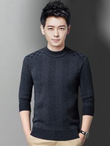 ROMON | Lormen Mens Knitted Sweater Casual Slim Fit Thickened Warm Round Neck Pullover Long Sleeve Winter Fashion City Style Base Shirt