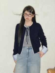 Áo Cardigan Phối Màu Khối Plus Size Phong Cách Học Đường