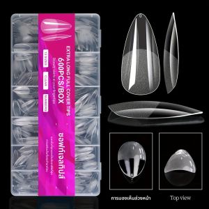 ปลายเล็บอะคริลิคทรงอัลมอนด์ ขนาดกลาง 420-600 ชิ้น ปลายเล็บเจลทรงอัลมอนด์ X แบบใส ปลายเล็บปลอมแบบเต็มเล็บ สำหรับต่อเล็บ