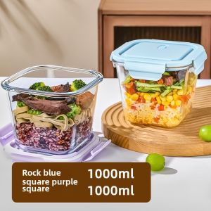 Heat Resistant Glass Soup Bowl Lunch Box Carry out Rice Container Fruit Bento Box Square Shape Large Capacity for Adults