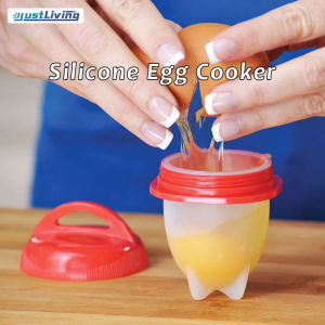 JustLiving 6Pcs Silicone Egg Cup Ice Cube Egg Steamer Creative Boiled Egg Cup Hard Boiled Egg Holder Mold Egg Without Shell Suitable for School Season/ Easter/ Valentines Day/ Harvest Festival