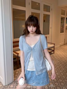 MASISI | Plus Size Color Block Illusion Two-Piece Linen Knit Top