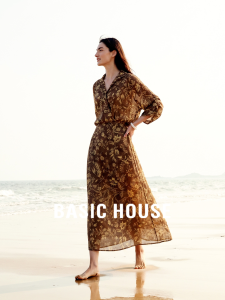 Basic House | Floral Print Tencel A-Line Waist Cinched Turn-Down Collar Summer Dress