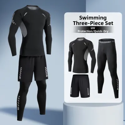 Mens Long Sleeve Swimming Suit Surfing Clothes Quick Dry Diving Suit Set Jellyfish Swimwear Board Shorts Casual Surfwear