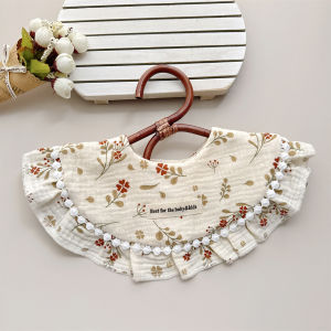 Princess Style Pure Cotton Muslin Saliva Towel Baby Bibs Lace Trimmed Feeding Neckers Comfortable Soft Fabric Infant Supplies