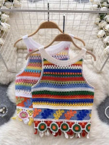 Áo Không Tay Hở Vai Phong Cách Dân Tộc Áo Sơ Mi Thường Ngày Mùa Hè 2025 Áo Vest Không Tay Không Dây Không Có Nút Cài