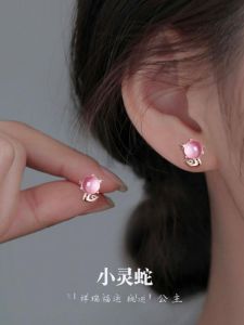 Silver Snake Year Womens Earrings Pure Silver Pink Crystal Zodiac Animal Fashion Jewelry Gift for Girls Original Design Ear Jewelry
