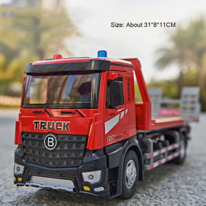 1:24 Electric Flatbed Trailer Cement Pump Truck Model Toys Diecast Alloy Car Doors Opened Sound Light Vehice Childrens Boy Gift
