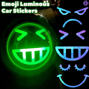 4PCS Personalised Luminous Emoji Car Stickers Electric Vehicle Headlights Cute Emoticon Decor Motorcycle PVC Waterproof Glow in The Dark Sticker
