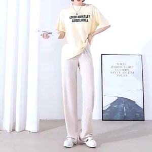 กางเกงขายาว กางเกงขายาวสแลคขาเต่อ รุ่นมีเชือก ผ้านิ่มใส่สบาย ระบายอากาศได้ดี แฟชั่นล่าสุด สไตล์เกาหลี งานฟรีไซส์ K9239