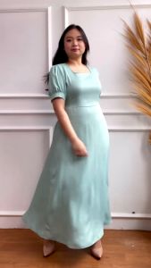 Mihar Store: Dress Crepe Panjang Polos Lengan Pendek Balon & Maxi Dress Casual Wanita Terbaru