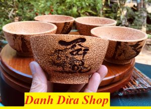 Có Video - Chén bát ăn cơm làm bằng gỗ dừa KHẮC LAZER THEO YÊU CẦU - HÀNG 1 - mỹ nghệ gỗ dừa bến tre -  DANH DUA SHOP