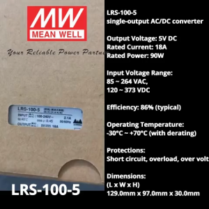 Mean Well LRS-100-5 5V dc 18A  90W Enclosed Embedded Switch Mode Meanwell Power Supply SMPS ~ Original ~ 1 Year Warranty