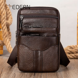 EDERN Genuine Leather Shoulder Bag for Men Small Crossbody Bag Mobile Phone Waist Pouch Mens Cowhide Sling Bag Belt Bag Fanny Pack