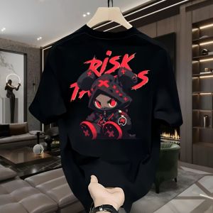 Hot selling mens high street cartoon printed polyester micro elastic breathable round neck T-shirt outdoor urban fashion top