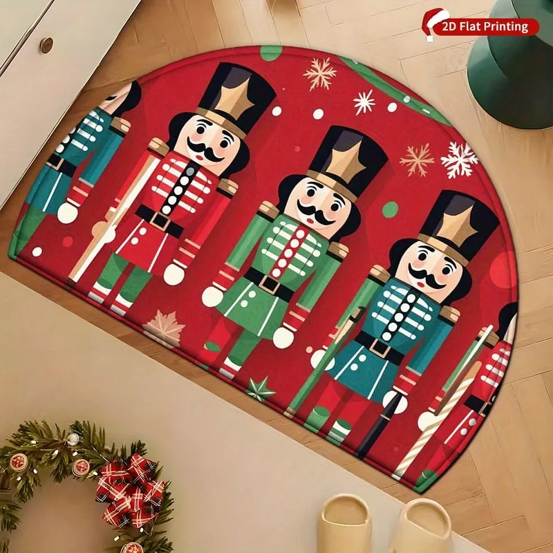 VIKAMA Nutcracker Toy Soldier Rug Red Green Print Shaped Mat Non