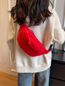 Summer Canvas Casual Womens Crossbody Bag Lightweight Sporty Versatile INS Waist Bag Red Trendy New 2025 Fashion Accessory