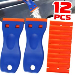 12PCS/Set Plastic Razor Blade Scraper Car Sticker Glue Remover Tool Kit Double Edged Cleaning Shovel For Auto Window Glass Decal Detailing