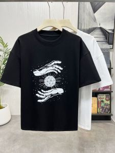 2024 New American Style Round Neck Short Sleeve T-Shirt Mens Summer Versatile Trendy Half Sleeve Top Creative Fun Print Casual Cotton Blend