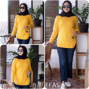 OVAL 08√ JUMBO KAOS ATASAN WANITA MODEL OVAL LENGAN PANJANG PAKAI RIB DEEFAS BAHAN KATUN KOMBET 20S