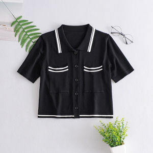 Áo Thun Cổ Polo Tay Ngắn Thiết Kế Màu Tương Phản Thường Ngày Cổ Điển Đa Năng Thon Gọn Thời Trang Mùa Hè Cho Nữ