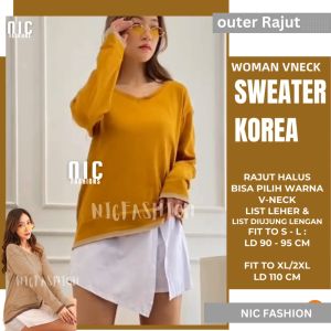Sweater Rajut Korea Wanita Vneck List Tangan Vinny / Sweater Jumbo Rajut Rajut Vest Knit - NIC Fashion