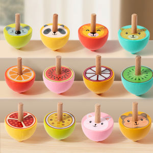 6pcs Wooden Spinning Top Toys Cartoon Montessori Colorful Spinning Gyro Childhood Wooden Gyro Fidget Toys Kids Birthday Gifts