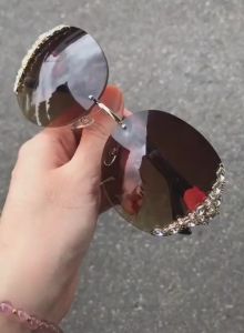 (Video+Ảnh Thật) Kính Nữ Thời Trang Cao Cấp Tròng Viền Đính Đá NâuTinh Cực Sang Chảnh Thời Thượng