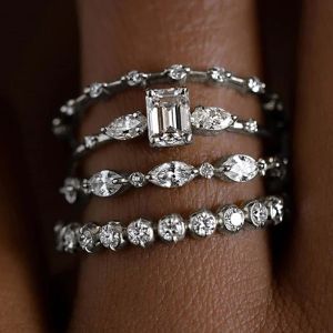 Huitan Fashionable 4Pcs Cubic Zirconia Set Rings for Women Luxury Gold Color/Silver Color Wedding Trendy Jewelry Drop Shipping