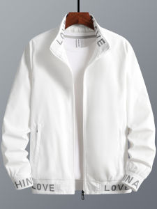 Spring and Autumn Mens Lightweight Sport Coat Stylish White Casual Jacket with Stand Collar Breathable and Windproof for Young Fashion