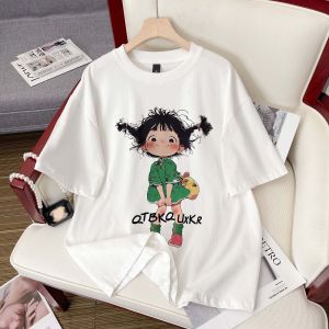 Korean Style Pure Cotton Short Sleeve T-Shirt Women Summer New Oversize Lazy Style Loose Fit round Neck Casual Top