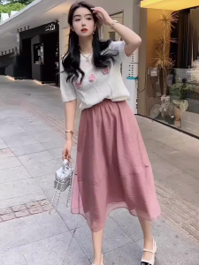 Silk Thin Otago Net Fairy Skirt Womens 2025 New Small Size Solid Color Puffy Mesh A-Line Mini Skirt Casual High Waist