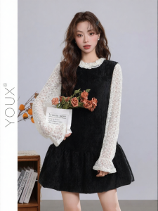 YOUXIANG | Đầm Ngắn Đen Cổ Điển Cao Waist