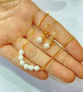 Set Perhiasan Kalung Anting Mutiara Lapis Emas Dewasa