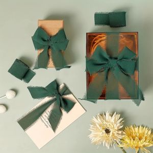 3 Rolls of 5M Chiffon Black Green Frays Ribbon Holiday Gift Wedding Invitation Box TiesBouquet Wrapping DIY Material