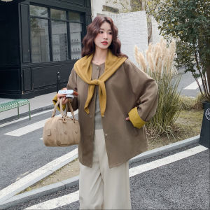 Kaki Casual Style Womens Jacket Vintage French Simple Patchwork Single Button Autumn New Style Shoulder Wrap Top