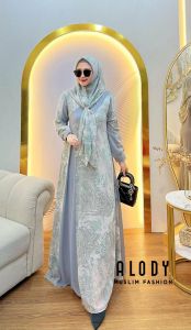 (13) ALODI AYRA Baju Dress Gamis Wanita Muslimah Pattern Cantik set Hijab Ayra set by Alody. Nazra Sha