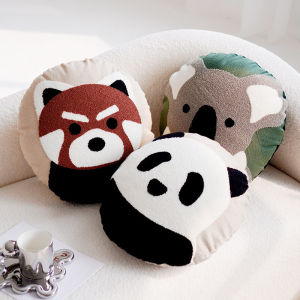 หมอนรองนั่งทรงกลมลายแพนด้าการ์ตูนน่ารักสำหรับเด็กในห้องนั่งเล่น สไตล์เรียบง่าย หมอนรองนั่งแบบผ้าฝ้ายโพลีเอสเตอร์ หมอนรองนั่งแบบป้องกันการสึกหรอ
