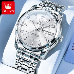 OLEVS 5513 Man Watch Stainless Steel Diamond Roman Scale Dual Calendar Waterproof Luminous Business Wristwatch Gift Box for Men
