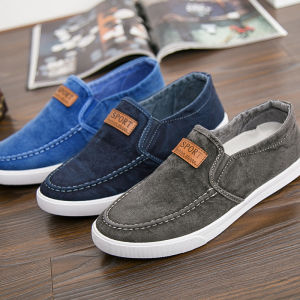 Mens Casual Slip-On Canvas Shoes Spring Autumn Breathable Sports Sneakers Flat Heel Outdoor Leisure Footwear round Toe
