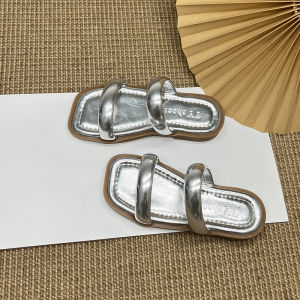Summer Casual Outdoor Childrens Sandals Girls Silver Glitter Slip-On Shoes Comfortable Flat Heel Synthetic Leather Upgraded Model
