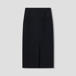 Sleek And Versatile Mid Slit Black Knit Half Skirt