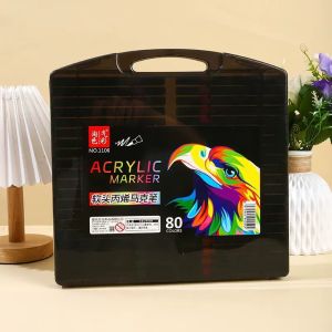 12/24/36/48/60/80 Colors Acrylic Marker Set with Soft Brush Tip Waterproof Non-Toxic Ideal for Drawing Scrapbooking
