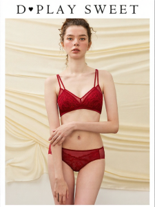 Red Lace Bridal Silk Lined Strap Bra Triangle Cups