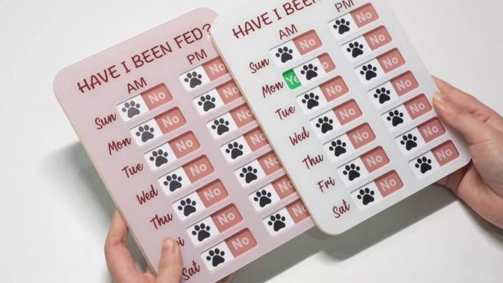 Dog Feeding Reminder, Dog Fed Sign Tracker -Daily Am/Pm Chart Slider Sign forFeeding and Pill Reminder, Easy to Use On Fridge Or Wall with Adhesive and Magnet,Pet Supplies