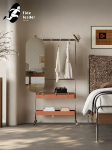 Italian Style Portable Full Length Mirror Integrated Floor Clothes Rack